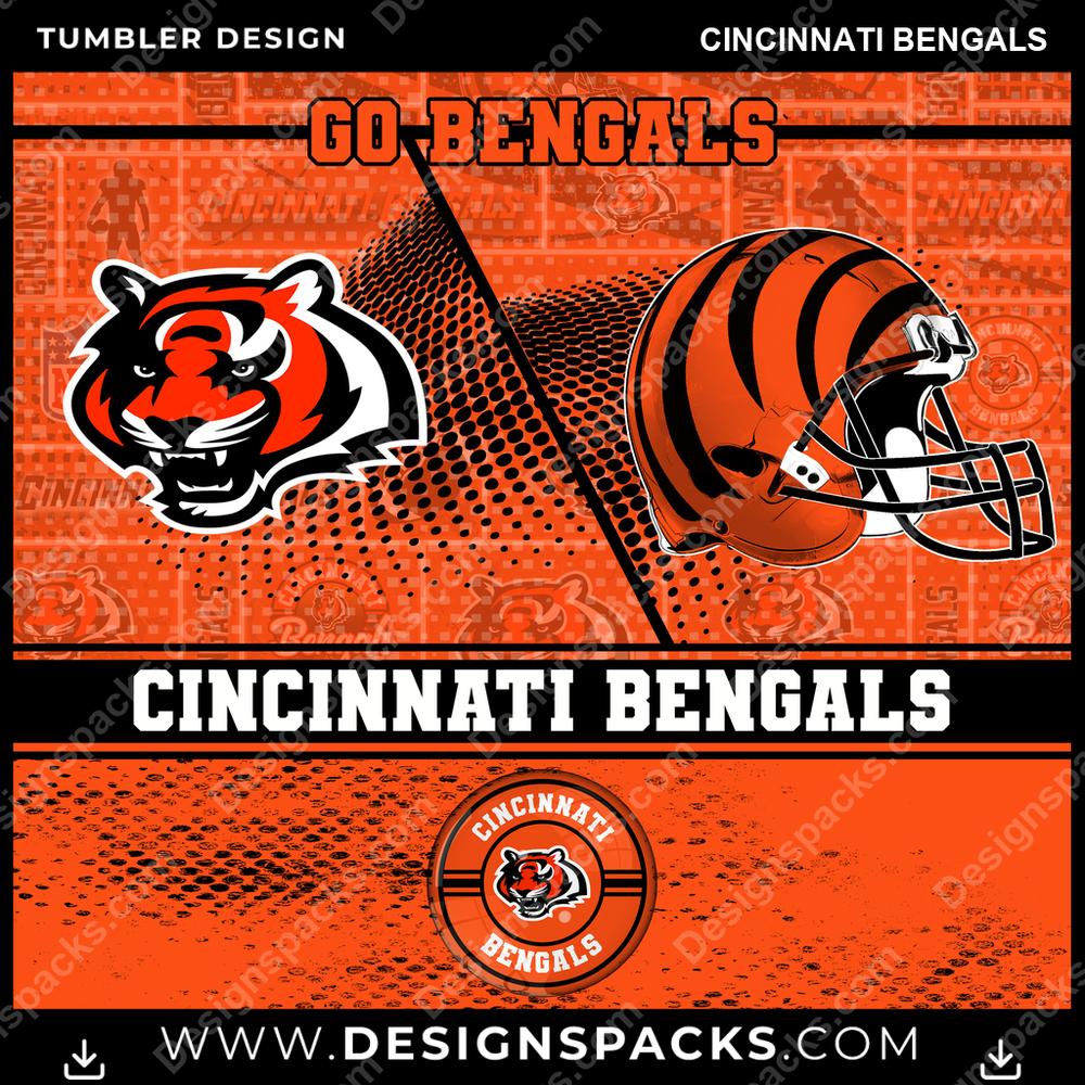 Football Sports Cincinnati Bengals NFL Football Tumbler Digital Wrap Design Download
