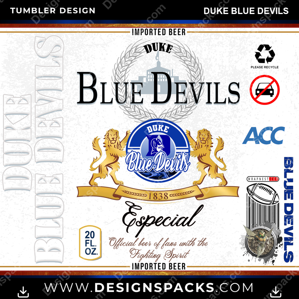 College Sport Modelo Duke Blue Devils Tumbler Digital Wrap Design