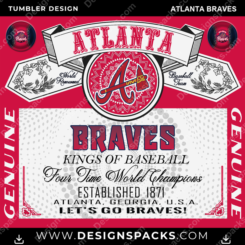 Baseball Bud Atlanta Braves Tumbler Digital Wrap Design