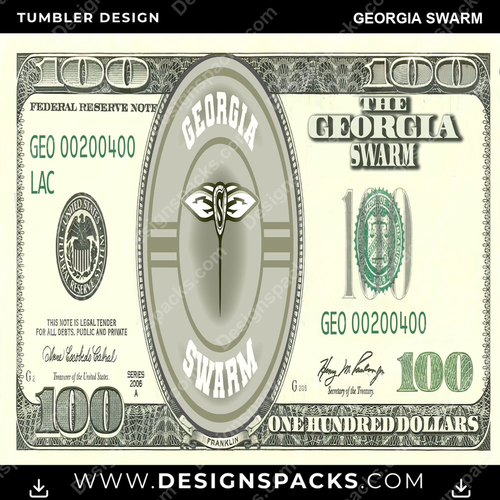 Lacrosse 100 Dollar Bill Georgia Swarm Tumbler Digital Wrap Design