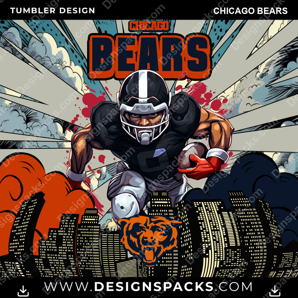 Football Comic Cover Chicago Bears Tumbler Digital Wrap Design