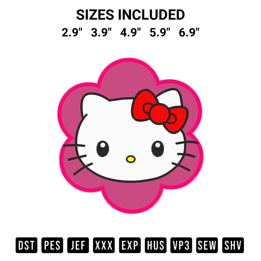 Stitch like a pro with the Flower Hello Kitty Face Embroidery Design embroidery pattern from Designspacks.com. High-quality digital machine embroidery file. Available sizes: 2.9", 3.9", 4.9", 5.9", 6.9".