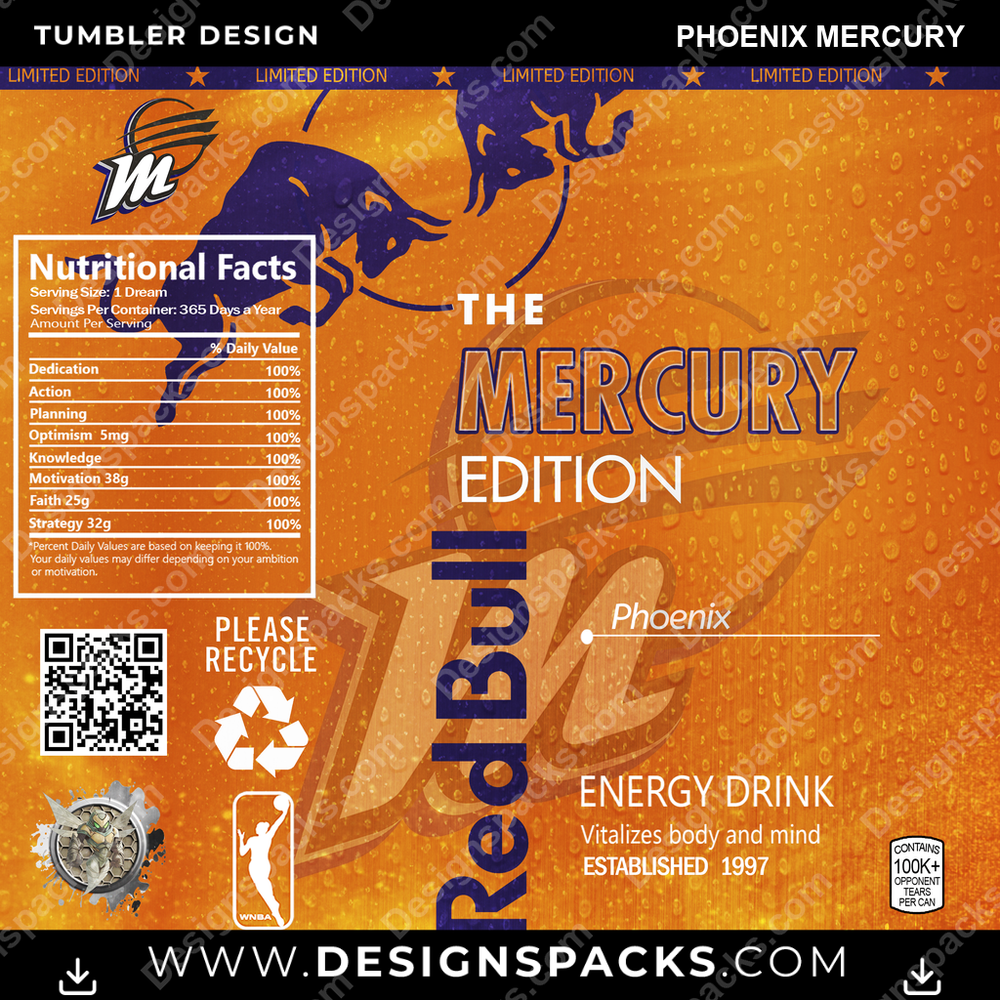 Basketball Red Bull Phoenix Mercury Tumbler Digital Wrap Design
