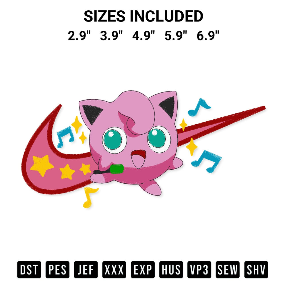 Shop the Jigglypuff Pokemon Swoosh Embroidery Design machine embroidery pattern at Designspacks.com. Beautifully digitized for flawless stitching on any fabric. Available sizes: 2.9", 3.9", 4.9", 5.9", 6.9".