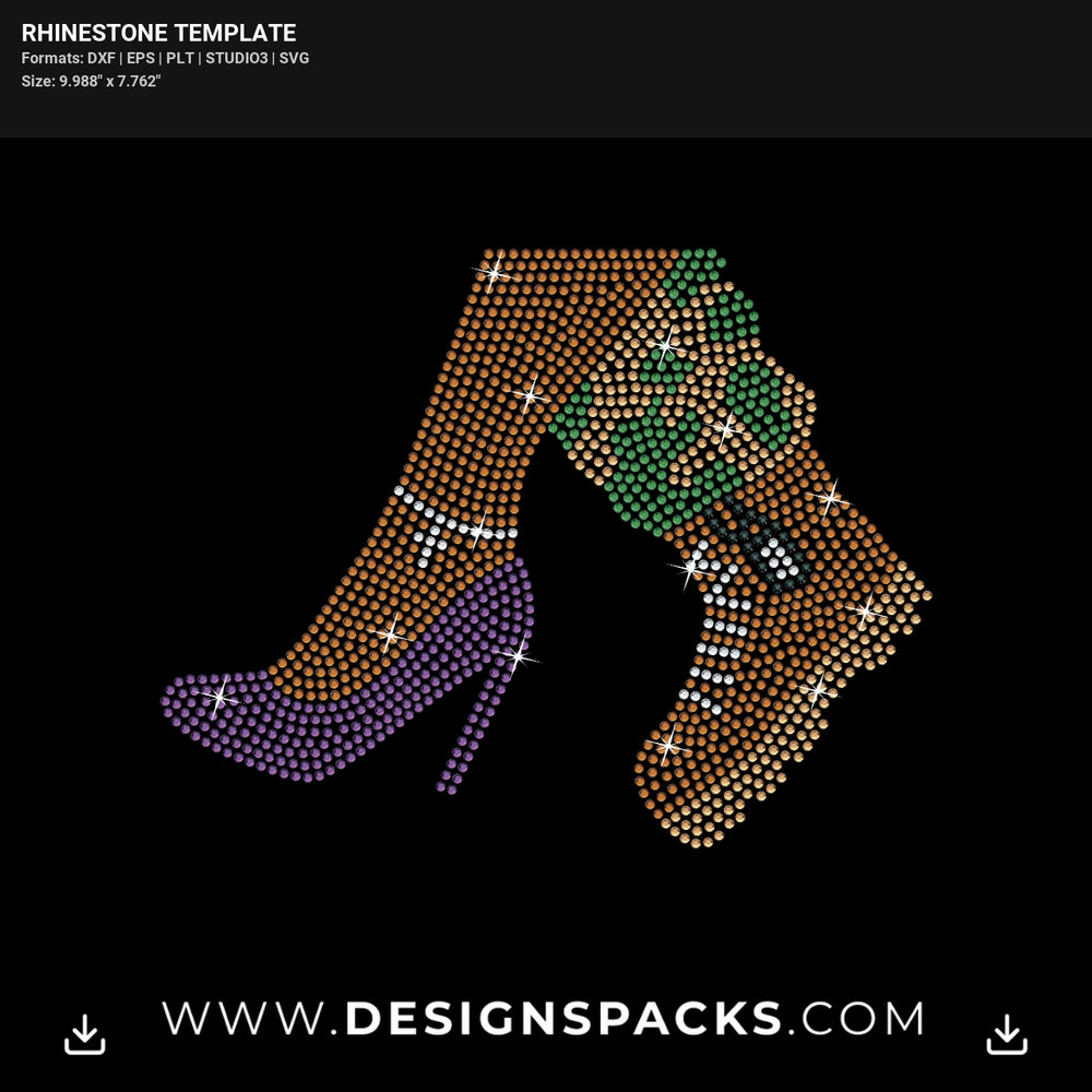 Woman Military Boots And High Heels Rhinestone Digital Template
