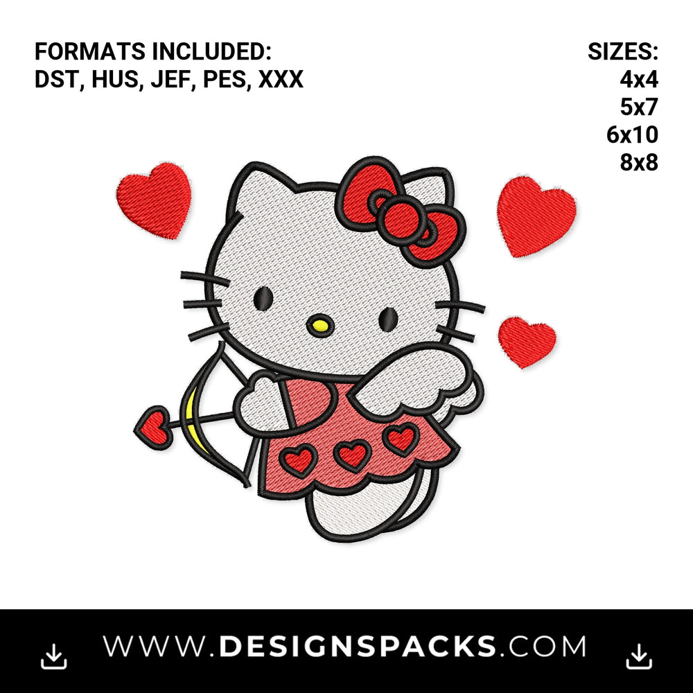 Hello Kitty Valentine Cupid Embroidery Design - Instant digital download pattern at Designspacks.com
