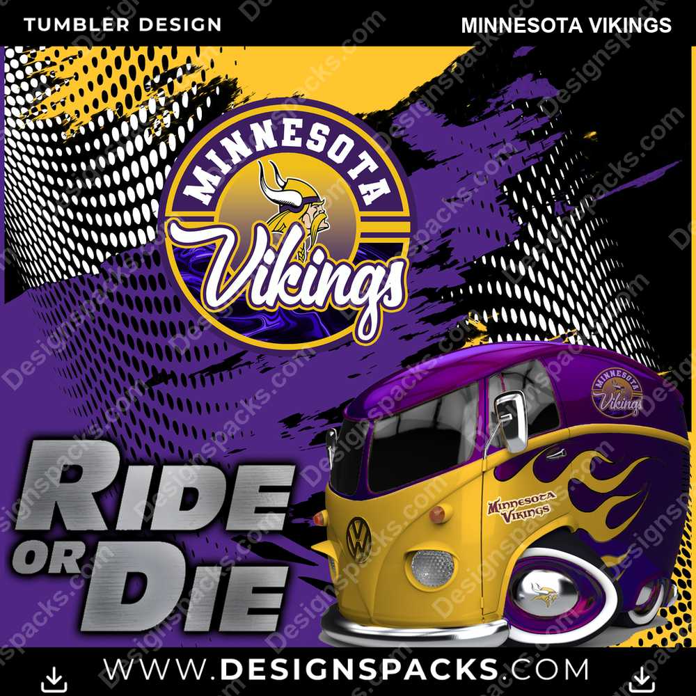 Football Ride or Die Minnesota Vikings NFL Football Tumbler Digital Wrap Design Download