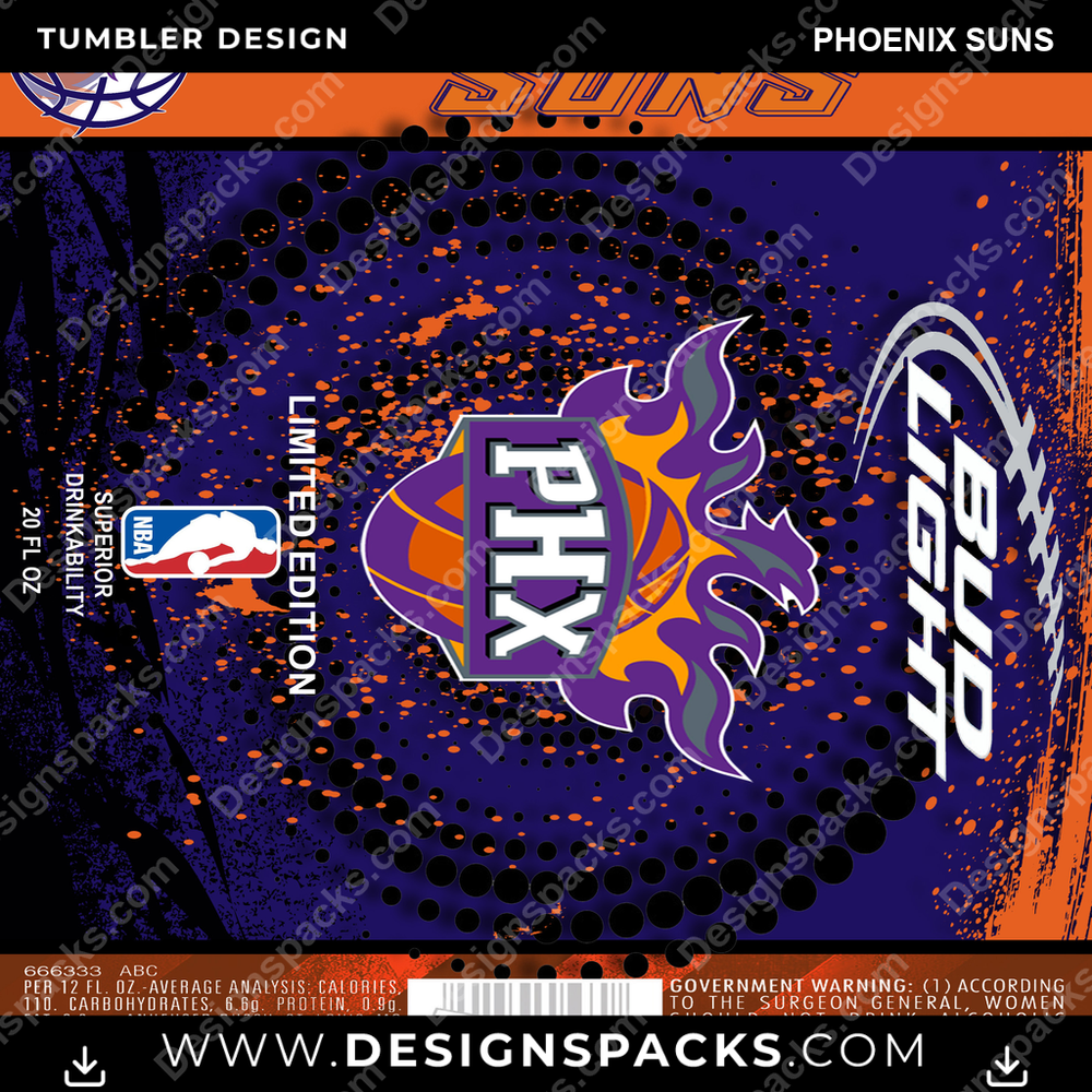 Basketball Bud Phoenix Suns Tumbler Digital Wrap Design