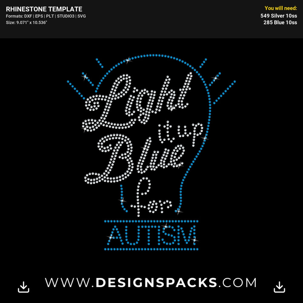 Light It Up Blue For Autism Rhinestone Digital Template