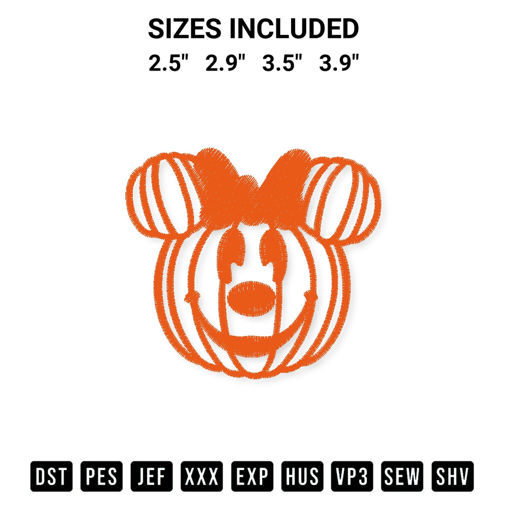 Elevate your next project with our Pumpkin Minnie Halloween Embroidery Design embroidery file. Shop high-quality digital patterns instantly at Designspacks.com. Available sizes: 2.5", 2.9", 3.5", 3.9".