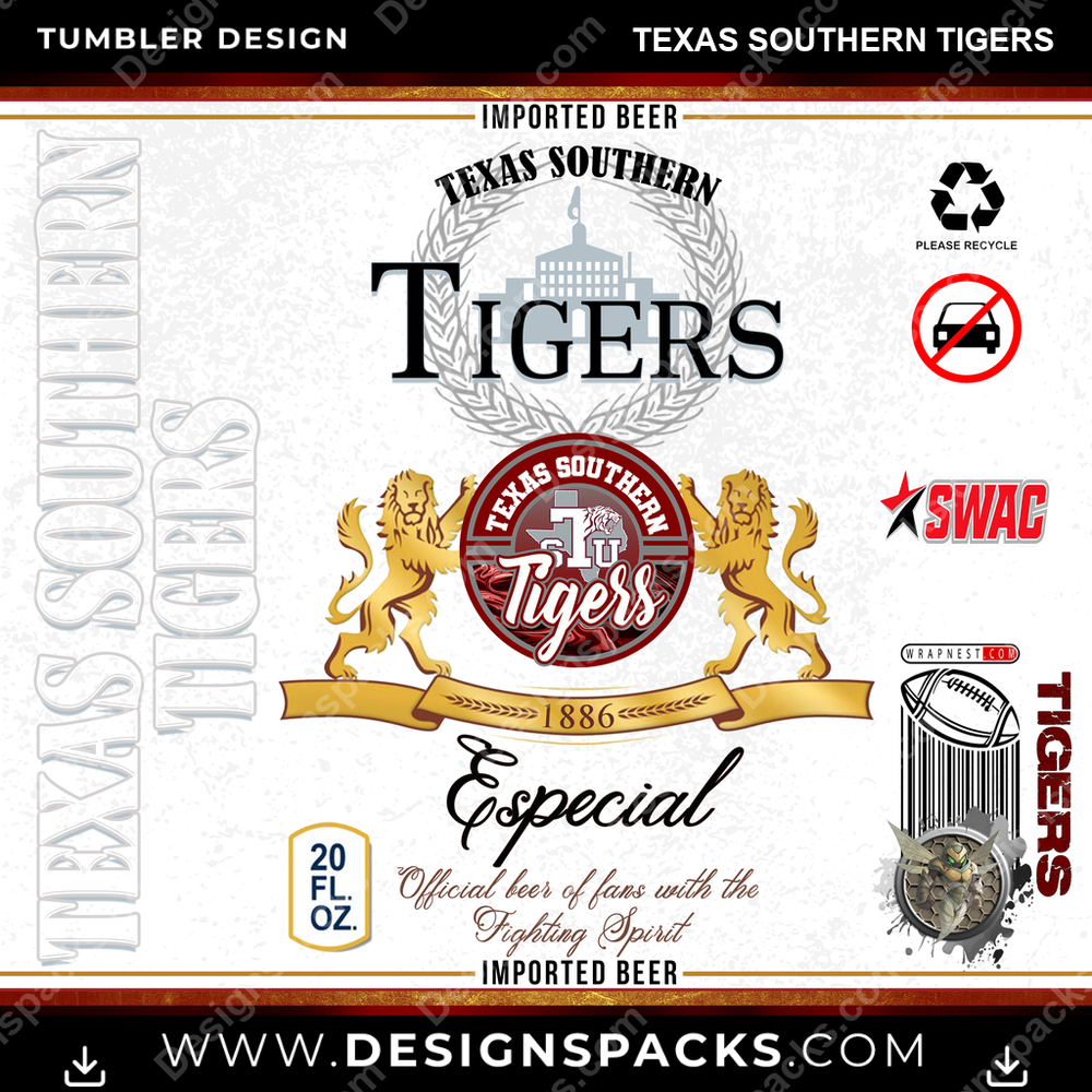 College Sport Modelo Texas Southern Tigers NCAA College Sport Tumbler Digital Wrap Design Download