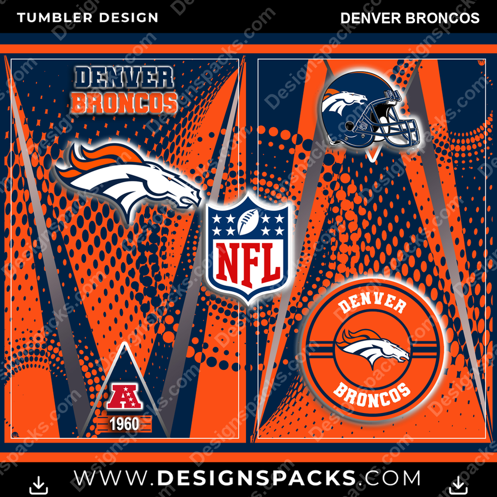 Football Team Logo Denver Broncos NFL Football Tumbler Digital Wrap Design Download