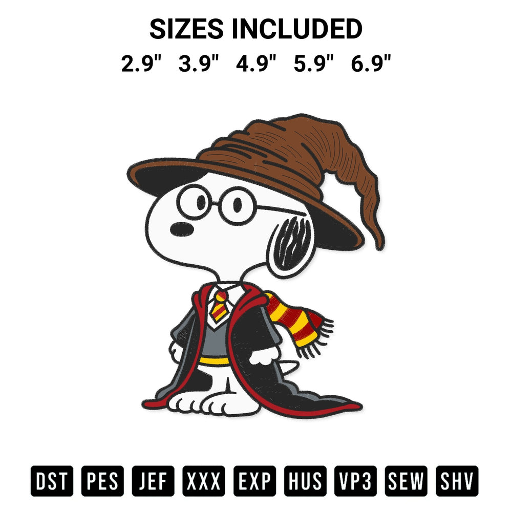 Shop the Snoopy Harry Potter Embroidery Design machine embroidery pattern at Designspacks.com. Beautifully digitized for flawless stitching on any fabric. Available sizes: 2.9", 3.9", 4.9", 5.9", 6.9".