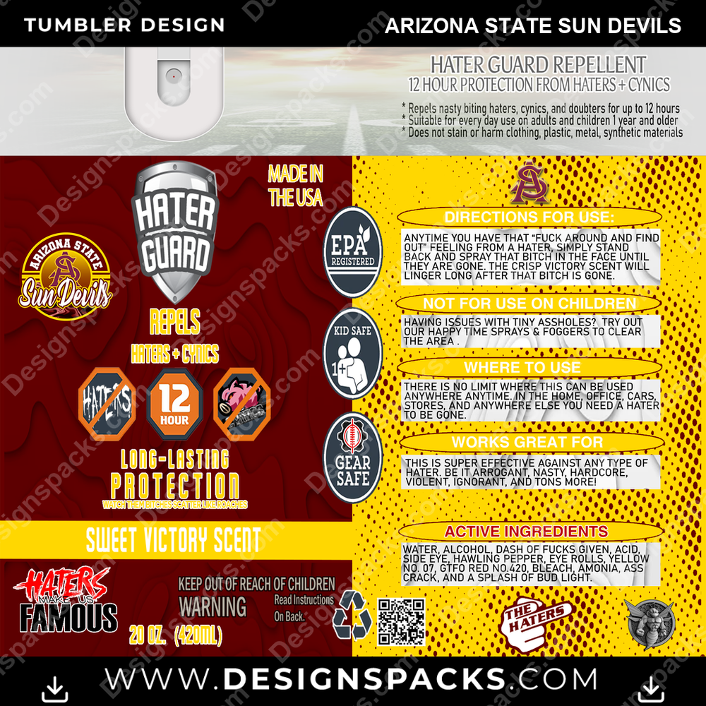 College Sport Hater Guard Arizona State Sun Devils Tumbler Digital Wrap Design