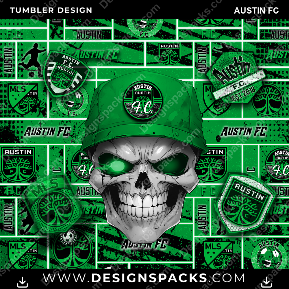Soccer Skull Austin FC Tumbler Digital Wrap Design