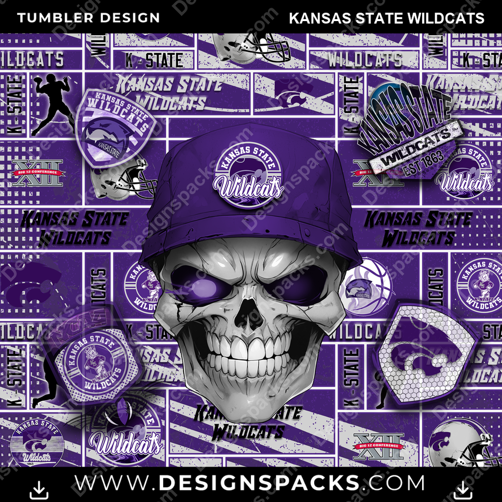 College Sport Skull Kansas State Wildcats NCAA College Sport Tumbler Digital Wrap Design Download