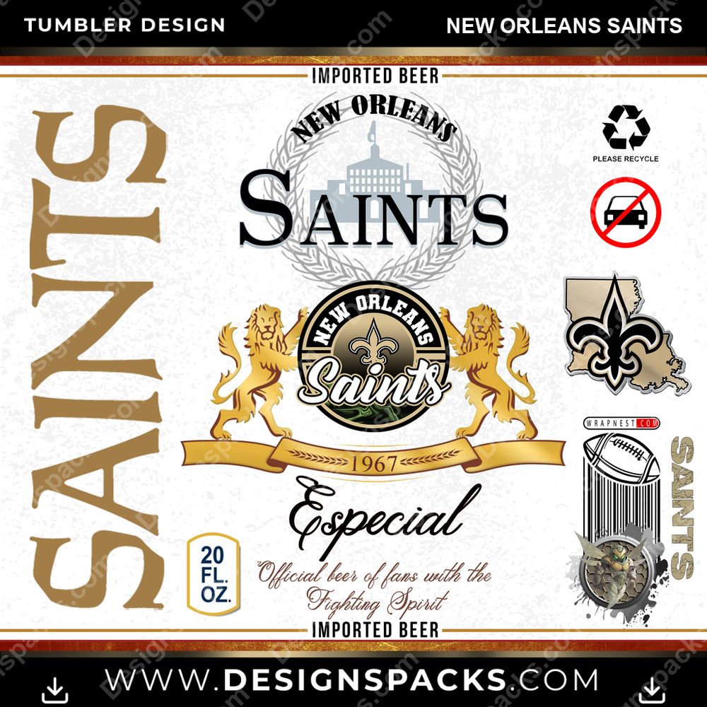 Football Modelo New Orleans Saints NFL Football Tumbler Digital Wrap Design Download
