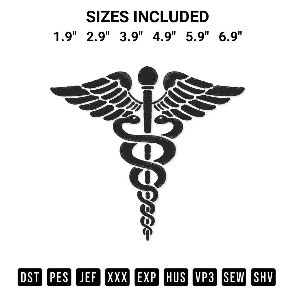 Create amazing crafts with the Medical Caduceus Embroidery Design embroidery file. High-quality digital download from Designspacks.com, perfect for beginners and pros. Available sizes: 1.9", 2.9", 3.9", 4.9", 5.9", 6.9".