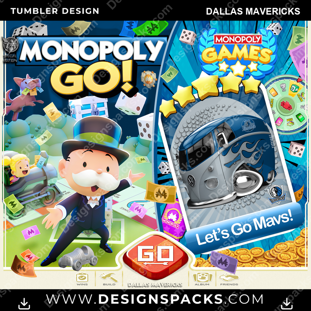 Basketball Monopoly Go! Dallas Mavericks Tumbler Digital Wrap Design