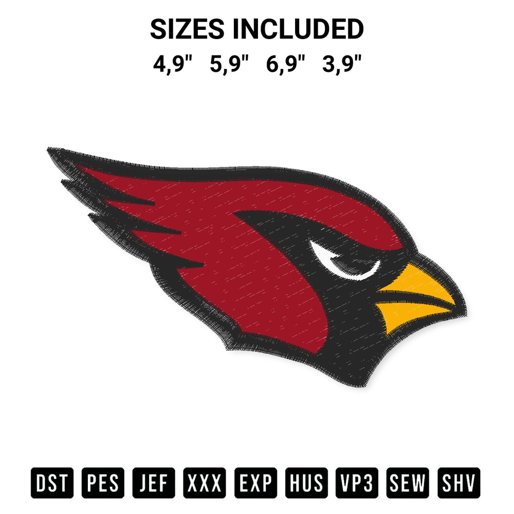 Add a unique touch to your apparel with the Arizona Cardinals Logo Embroidery Design embroidery file. Premium instant download available now on Designspacks.com. Available sizes: 4,9", 5,9", 6,9", 3,9".