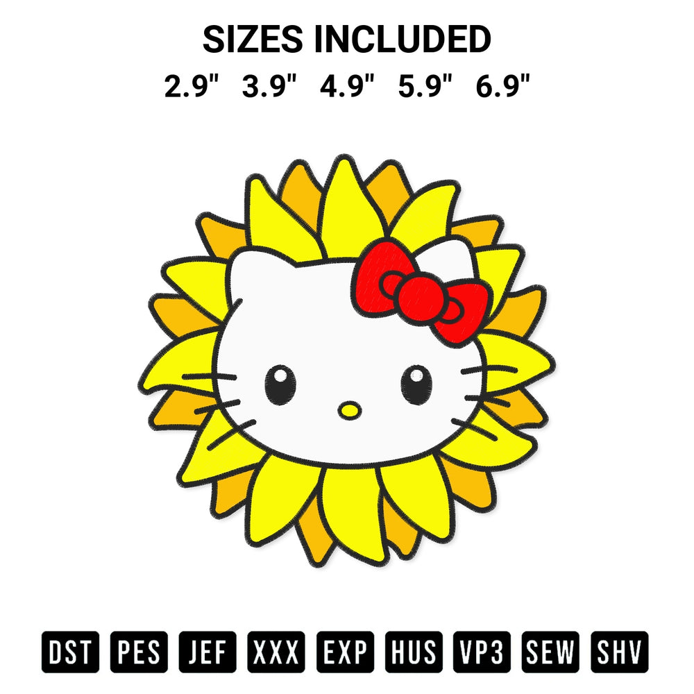 Shop the Hello Kitty Sunflower Embroidery Design machine embroidery pattern at Designspacks.com. Beautifully digitized for flawless stitching on any fabric. Available sizes: 2.9", 3.9", 4.9", 5.9", 6.9".