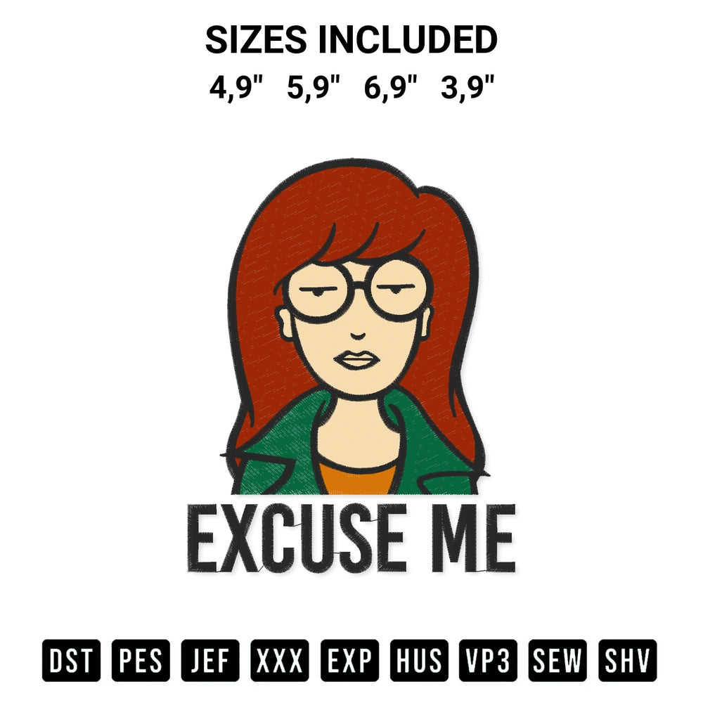 Create amazing crafts with the Excuse Me Daria Sick Sad World Daria Morgendorffer Logo Embroidery Design embroidery file. High-quality digital download from Designspacks.com, perfect for beginners and pros. Available sizes: 4,9", 5,9", 6,9", 3,9".