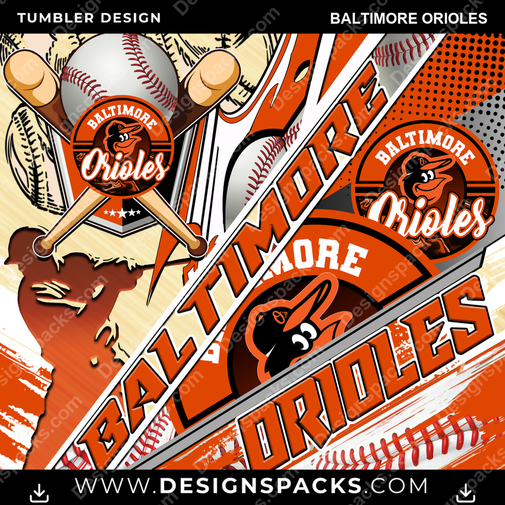 Baseball Silhouette Baltimore Orioles Tumbler Digital Wrap Design