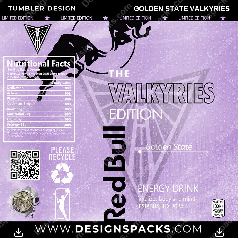 Basketball Red Bull Golden State Valkyries Tumbler Digital Wrap Design