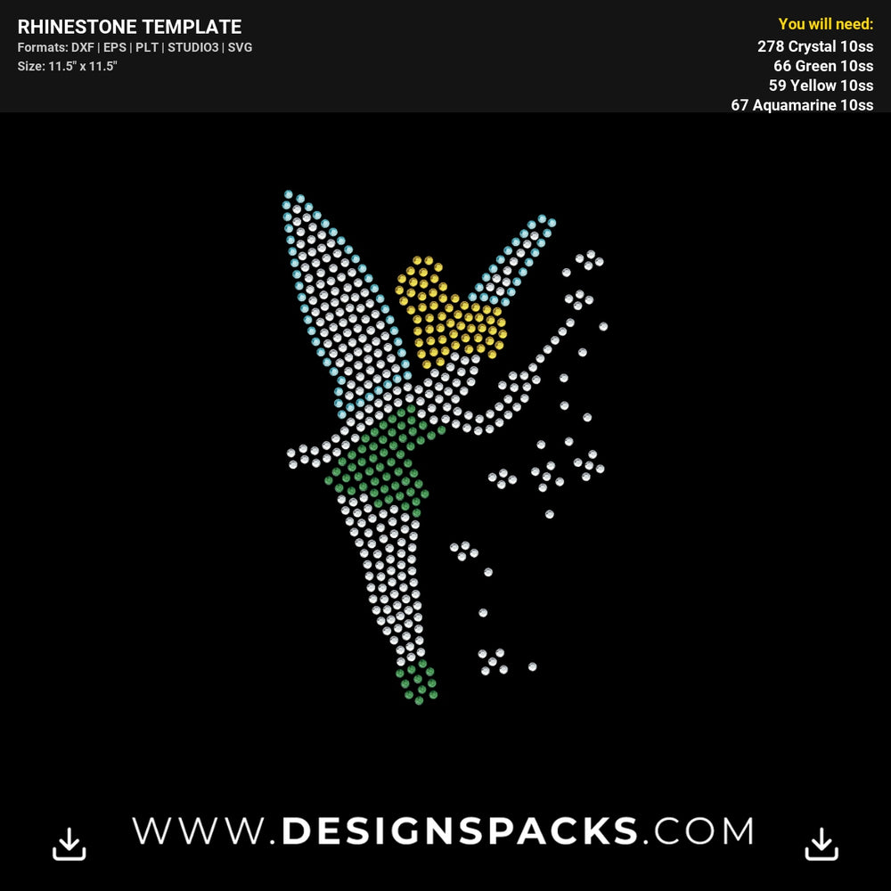Tinkerbell Silhouette Rhinestone Digital Template