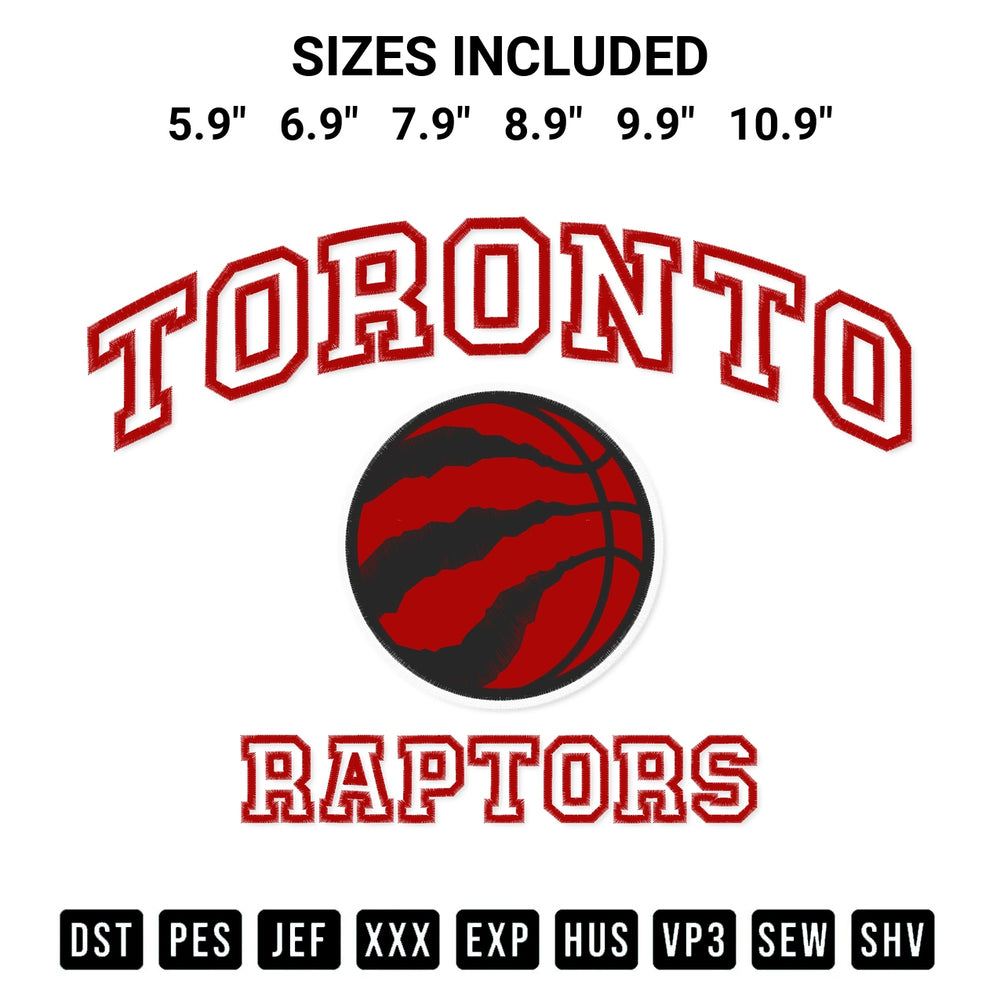 Add a unique touch to your apparel with the Nba Toronto Raptors Embroidery Design embroidery file. Premium instant download available now on Designspacks.com. Available sizes: 5.9", 6.9", 7.9", 8.9", 9.9", 10.9".
