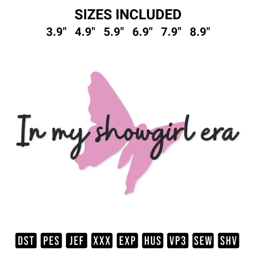 Looking for the perfect pattern? Download the In My Showgirl Era Butterfly Embroidery Design embroidery design today at Designspacks.com. Crisp, clean stitching guaranteed. Available sizes: 3.9", 4.9", 5.9", 6.9", 7.9", 8.9".