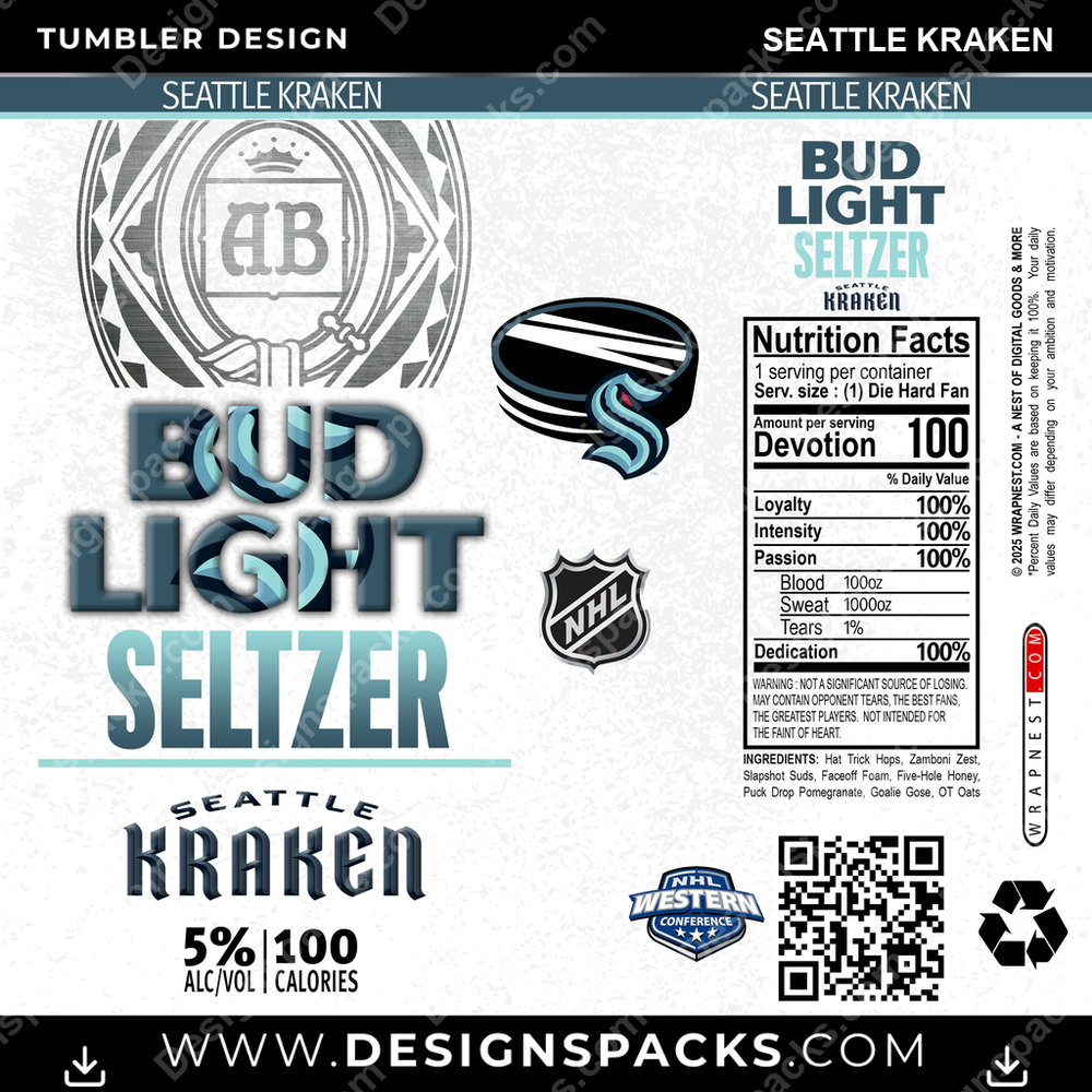 Hockey Bud Light Seltzer Seattle Kraken Tumbler Digital Wrap Design
