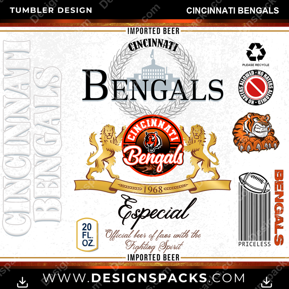 Football Modelo Cincinnati Bengals Tumbler Digital-Wrap-Design