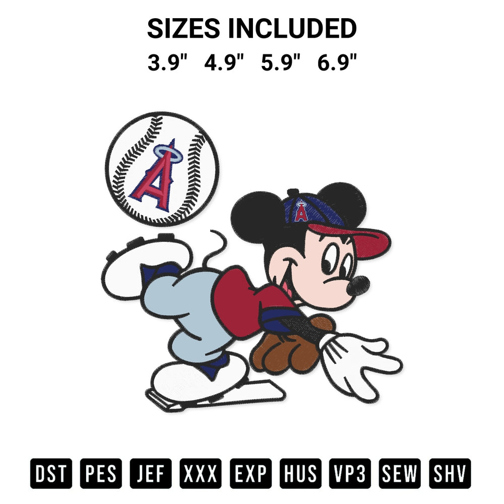 Stitch like a pro with the Baseball Los Angeles Angels Mickey Mouse Embroidery Design embroidery pattern from Designspacks.com. High-quality digital machine embroidery file. Available sizes: 3.9", 4.9", 5.9", 6.9".
