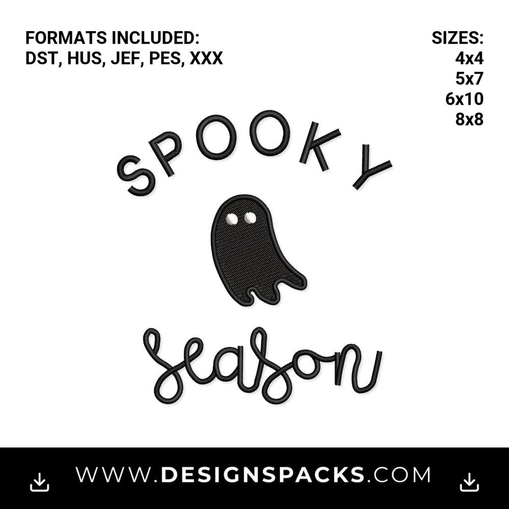 Spooky Season Cute Halloween Ghost Embroidery Design - Instant digital download pattern at Designspacks.com