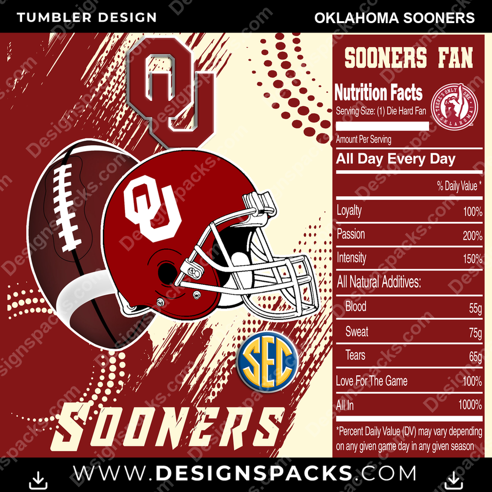 College Sport Team Fan CFB Oklahoma Sooners NCAA College Sport Tumbler Digital Wrap Design Download