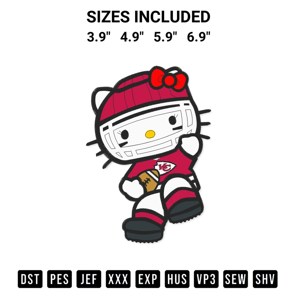 Looking for the perfect pattern? Download the Hello Kitty Kansas City Chiefs Embroidery Design embroidery design today at Designspacks.com. Crisp, clean stitching guaranteed. Available sizes: 3.9", 4.9", 5.9", 6.9".