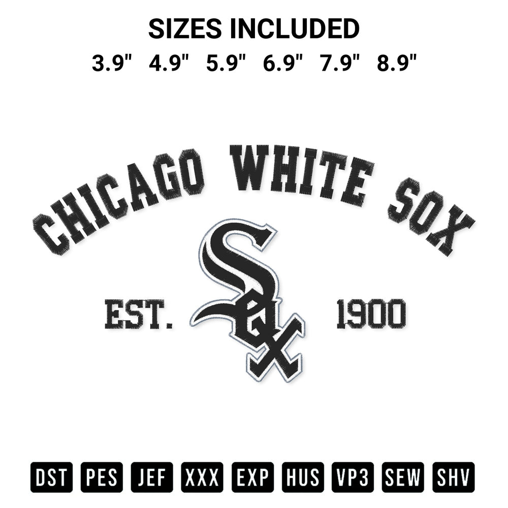 Looking for the perfect pattern? Download the Chicago White Sox Est 1900 Embroidery Design embroidery design today at Designspacks.com. Crisp, clean stitching guaranteed. Available sizes: 3.9", 4.9", 5.9", 6.9", 7.9", 8.9".