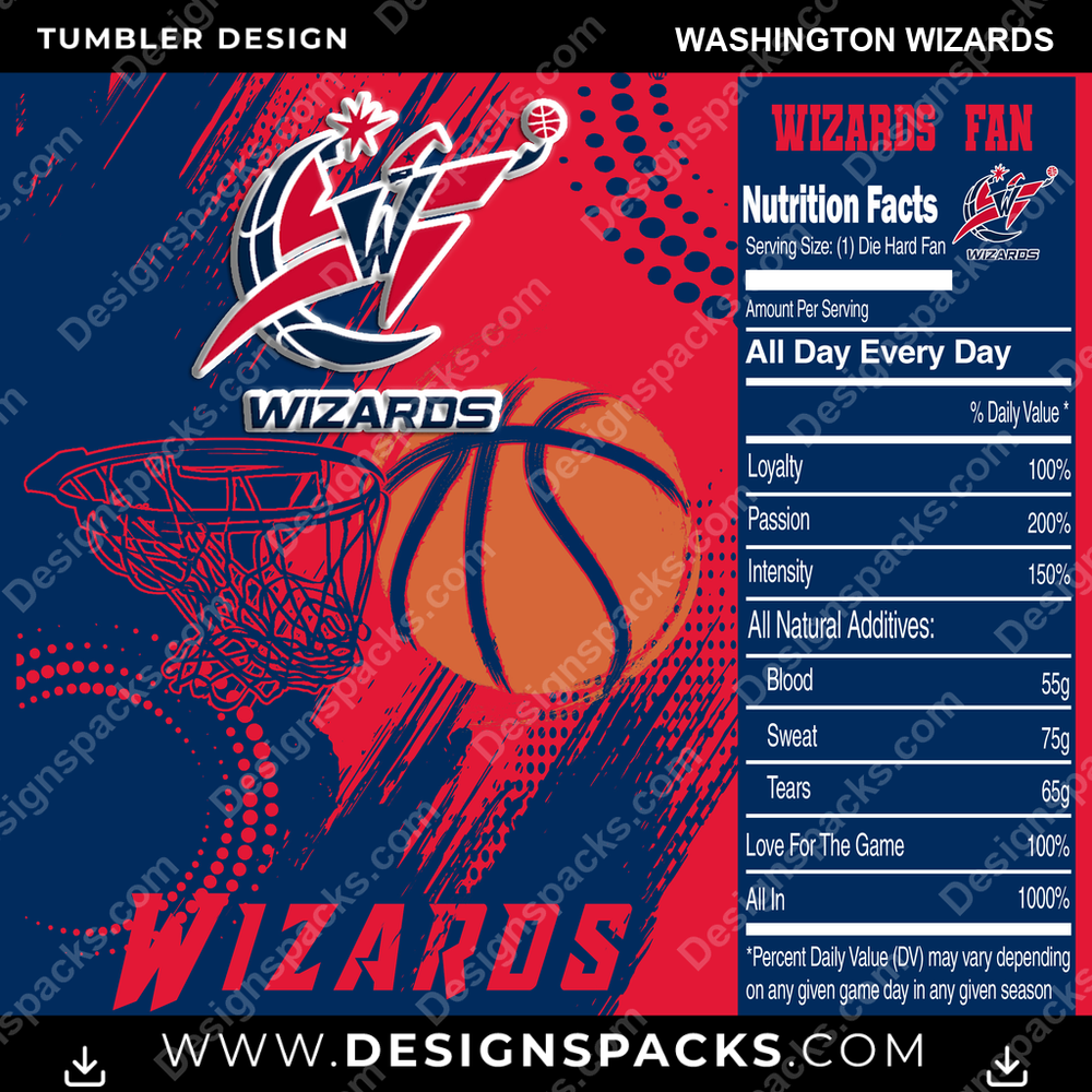 Basketball Team Fan Washington Wizards Tumbler Digital Wrap Design