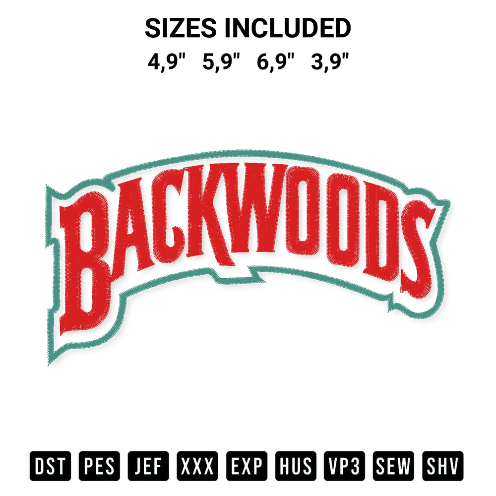 Add a unique touch to your apparel with the Backwoods Logo Embroidery Design embroidery file. Premium instant download available now on Designspacks.com. Available sizes: 4,9", 5,9", 6,9", 3,9".