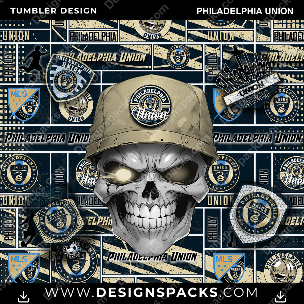 Soccer Skull Philadelphia Union Tumbler Digital Wrap Design