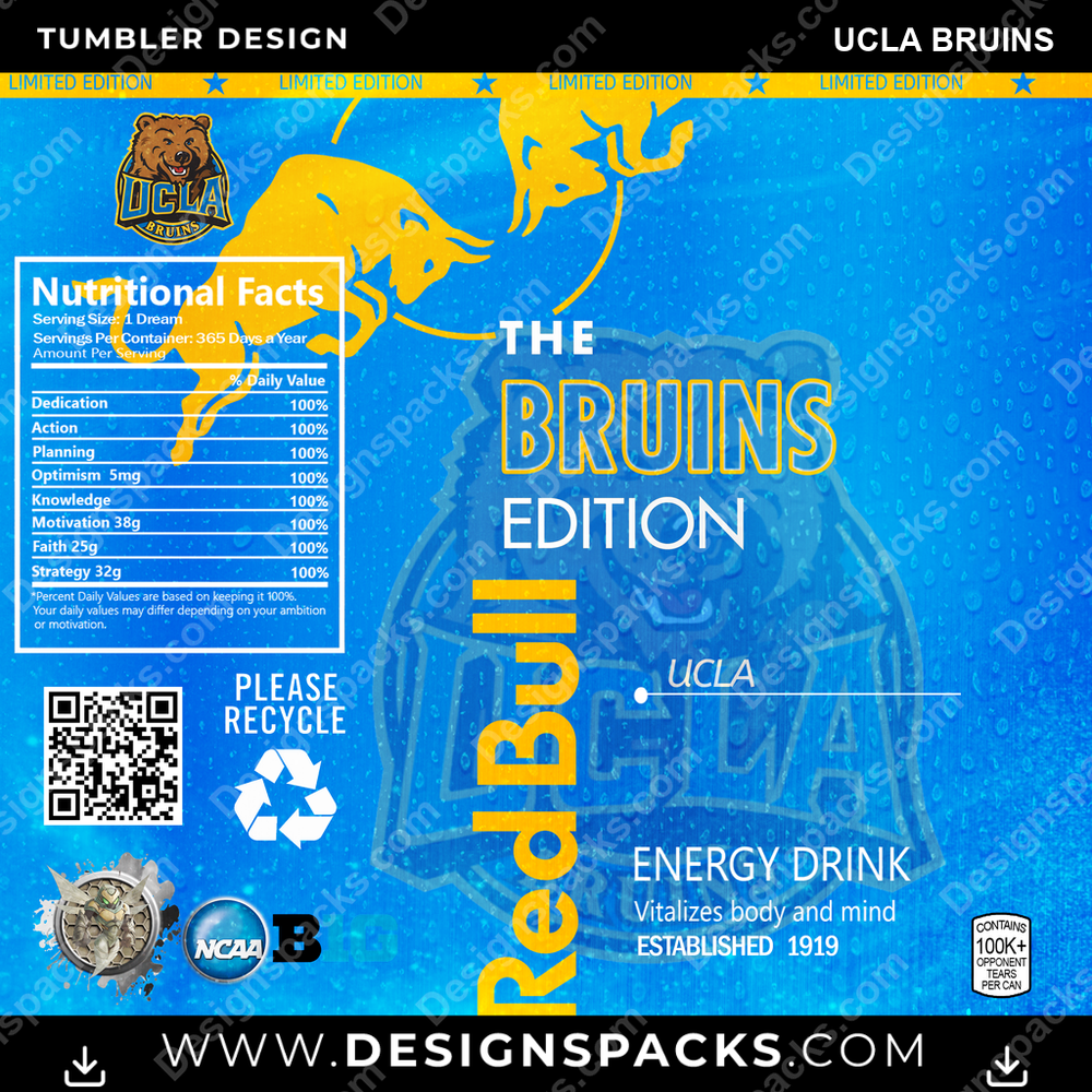 College Sport Red Bull UCLA Bruins NCAA College Sport Tumbler Digital Wrap Design Download
