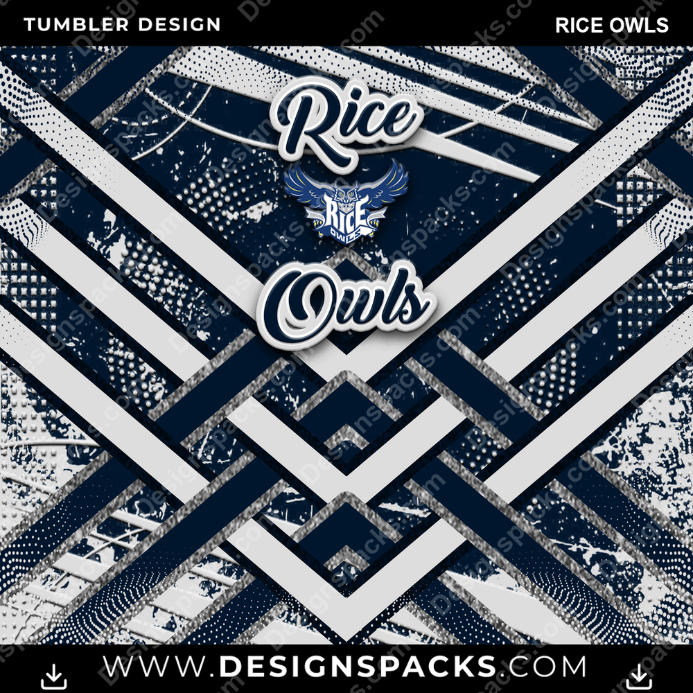College Sport Glitter Stripe Rice Owls Tumbler Digital Wrap Design