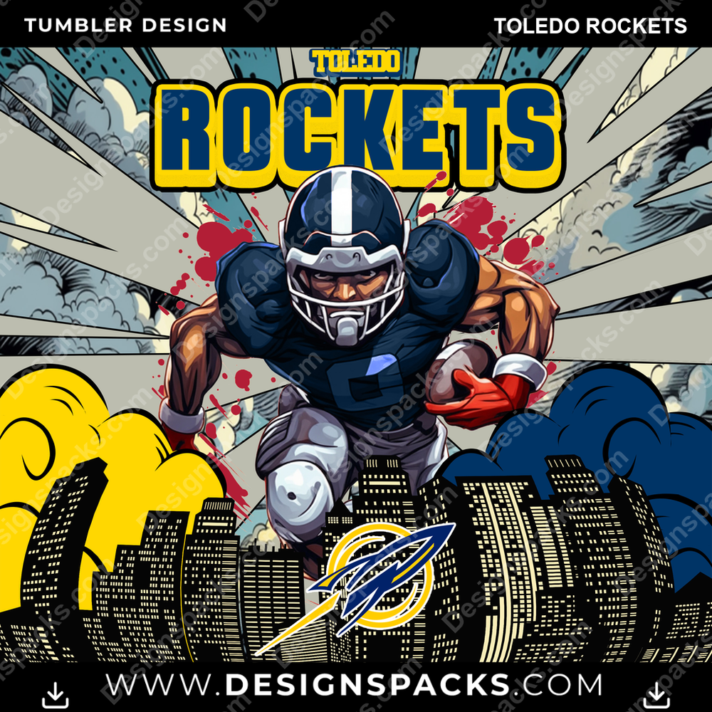 College Sport Comic Cover Toledo Rockets Tumbler Digital Wrap Design