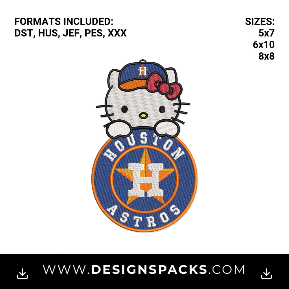 Hello Kitty Houston Astros Baseball Embroidery Design - Instant digital download pattern at Designspacks.com