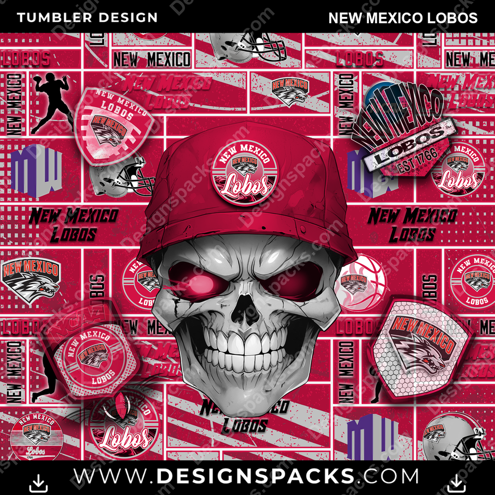 College Sport Skull New Mexico Lobos NCAA College Sport Tumbler Digital Wrap Design Download