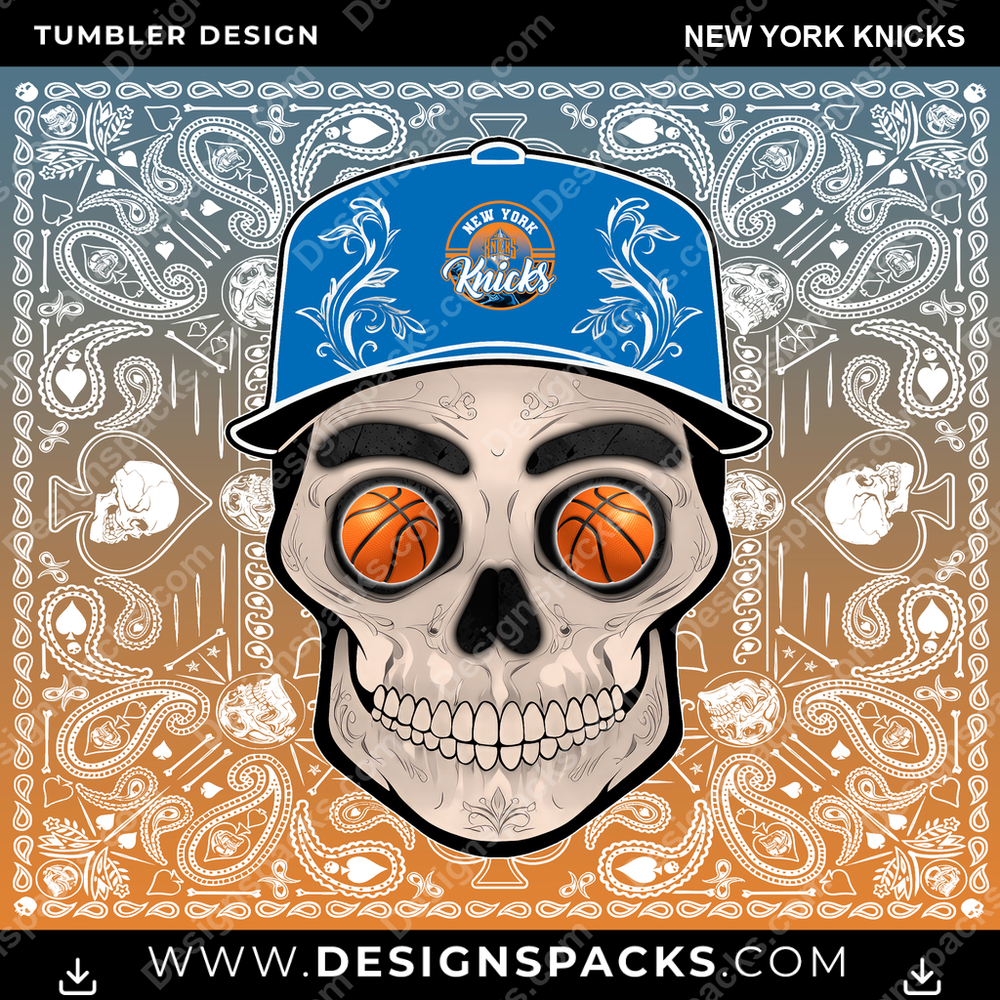 Basketball Skull Handkerchief New York Knicks NBA Basketball Tumbler Digital Wrap Design Download