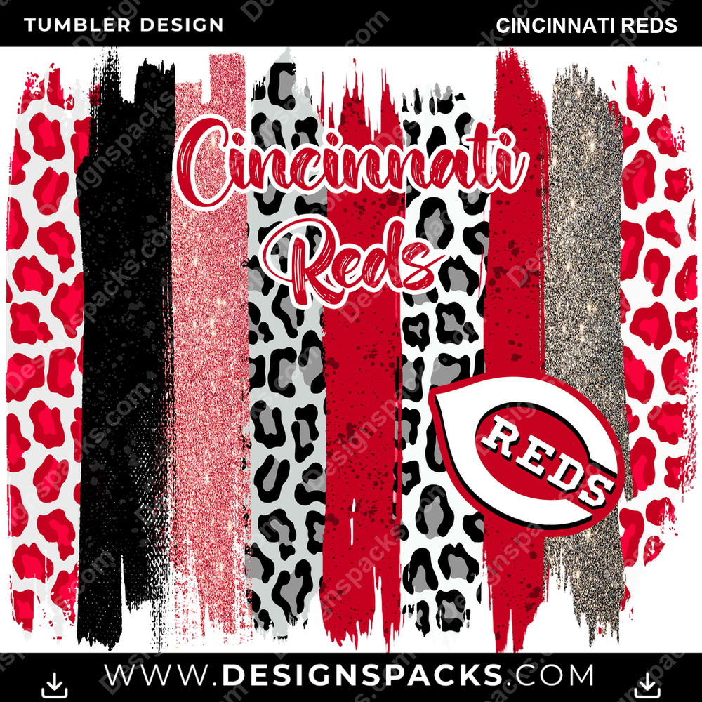 Baseball Brush Strokes Cincinnati Reds Tumbler Digital Wrap Design