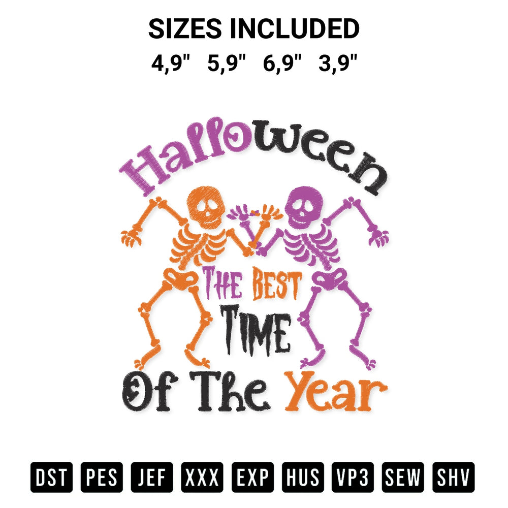 Looking for the perfect pattern? Download the Dancing Skeleton Halloween The Best Time Of The Year Funny Logo Embroidery Design embroidery design today at Designspacks.com. Crisp, clean stitching guaranteed. Available sizes: 4,9", 5,9", 6,9", 3,9".