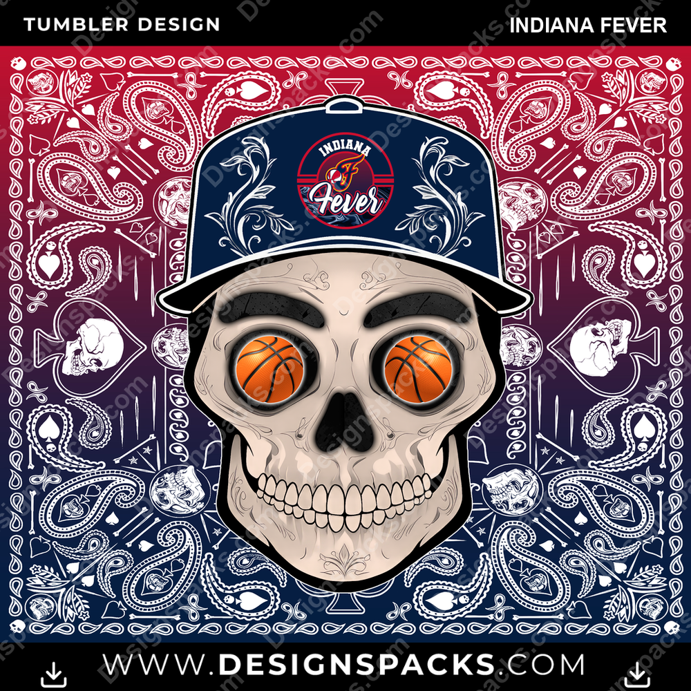 Basketball Skull Handkerchief Indiana Fever NBA Basketball Tumbler Digital Wrap Design Download